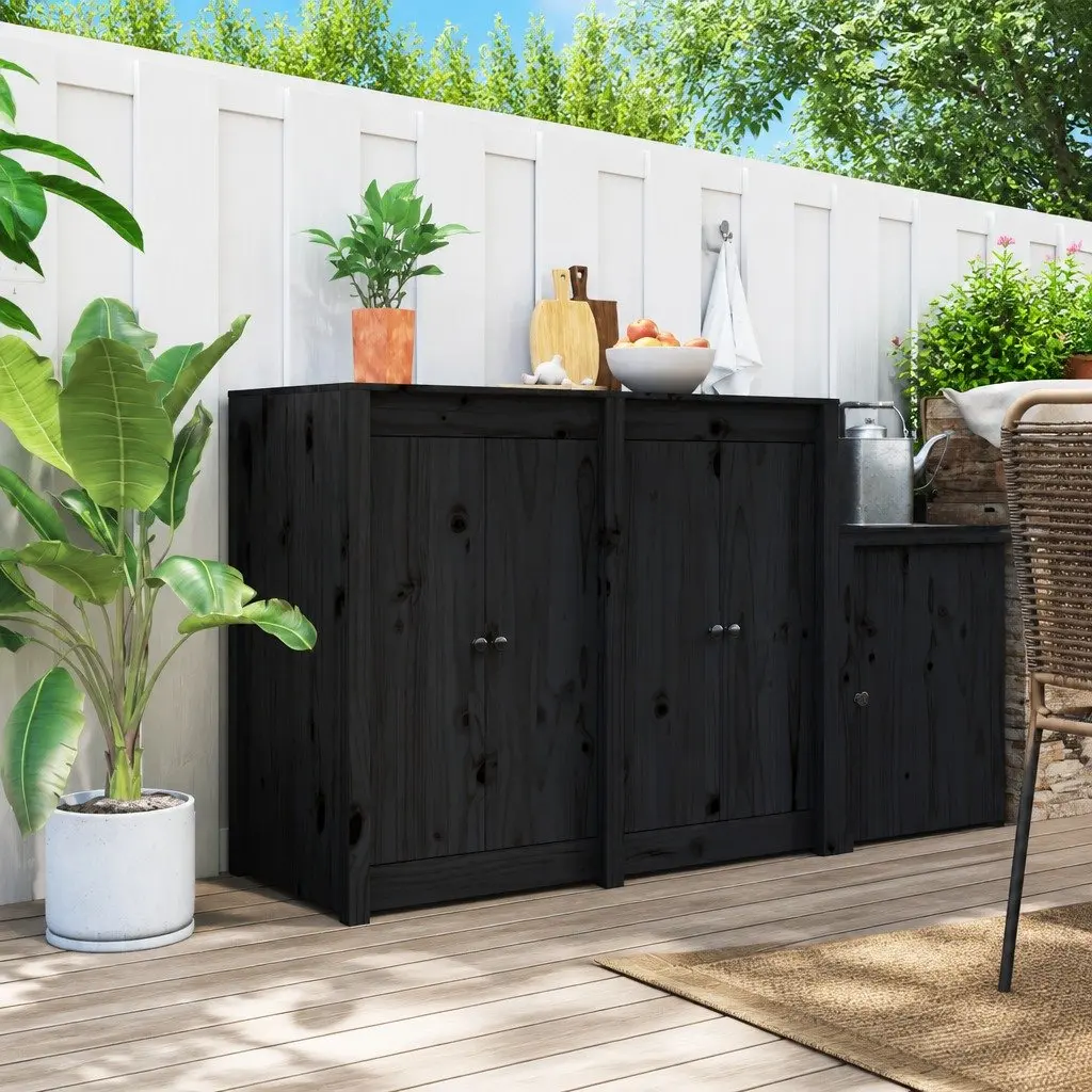 Outdoor Kitchen Cabinet Doors Black Solid Pine Wood 2 Piece