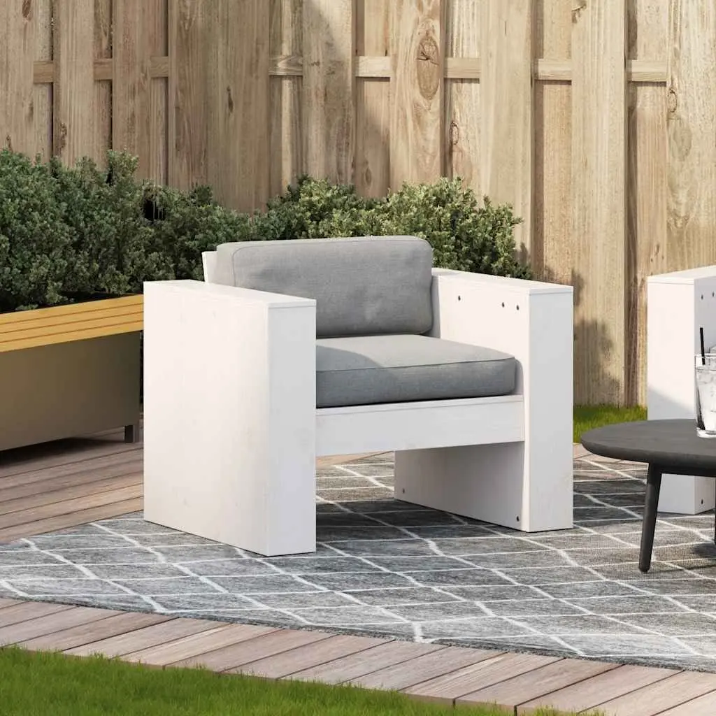 Garden Sofa White Solid Pine Wood Outdoor Seating Chair 79 x 60 x 62 cm