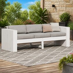 Outdoor Garden Sofa 3-Seater White Wooden Patio Furniture Backrest Armrest