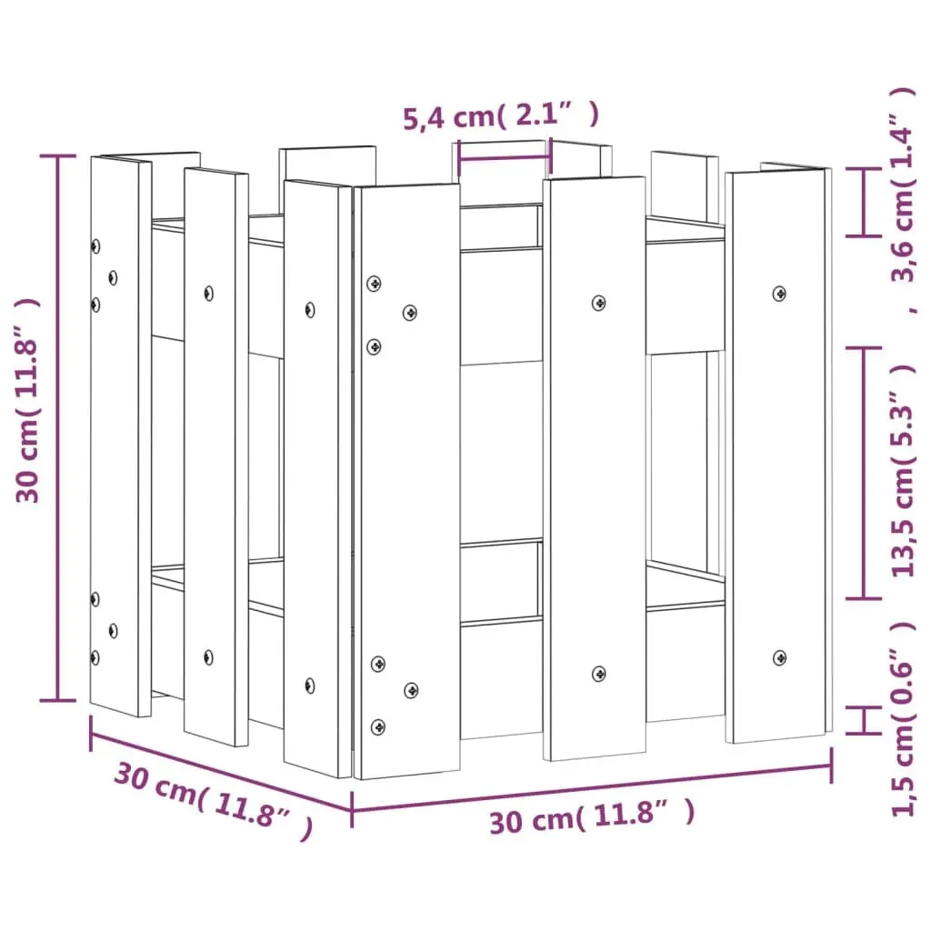 Garden Planter Box with Fence Design 30x30x30 cm Solid Pine Wood Patio Flower
