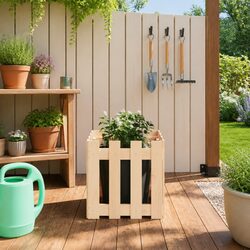 Friendly Garden Planter Box 40x40x40cm with Rustic Fence Design