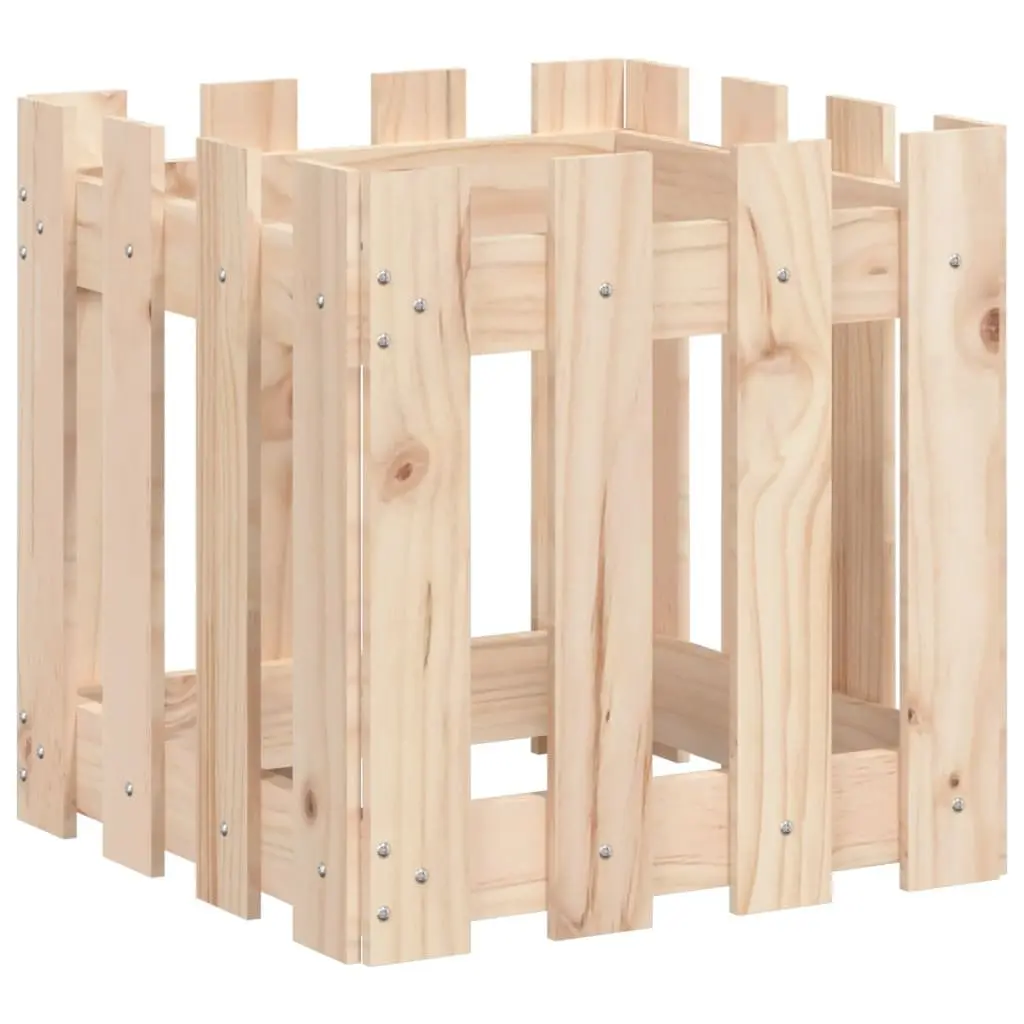Garden Planter Box with Fence Design 40x40x40cm Solid Wood Pine Outdoor Flowers