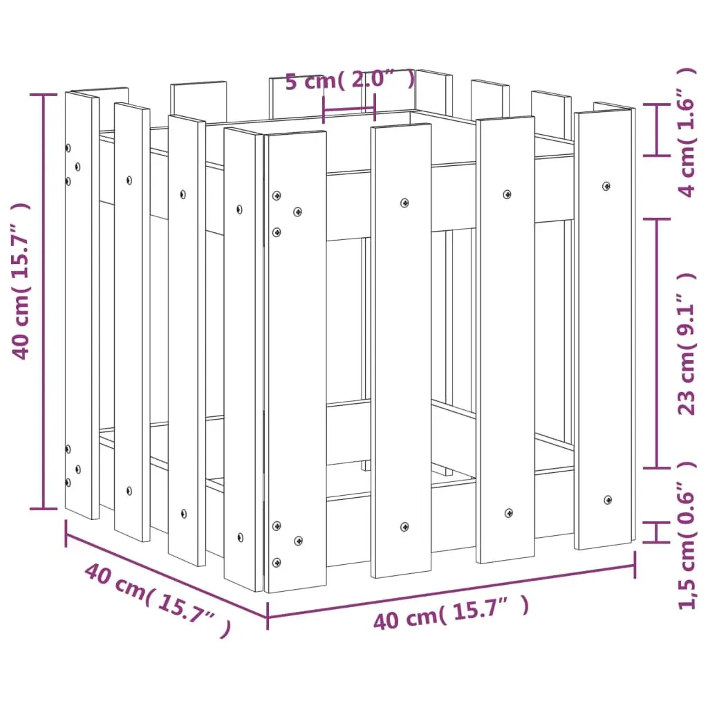 Garden Planter Box with Fence Design 40x40x40cm Solid Wood Pine Outdoor Flowers