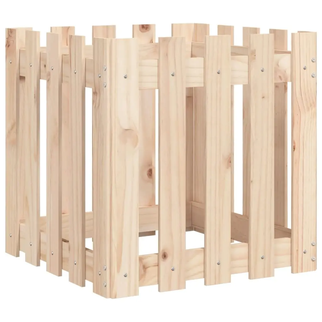 Garden Planter Box with Fence Design 50x50x50cm Solid Wood Pine Flowers Plants