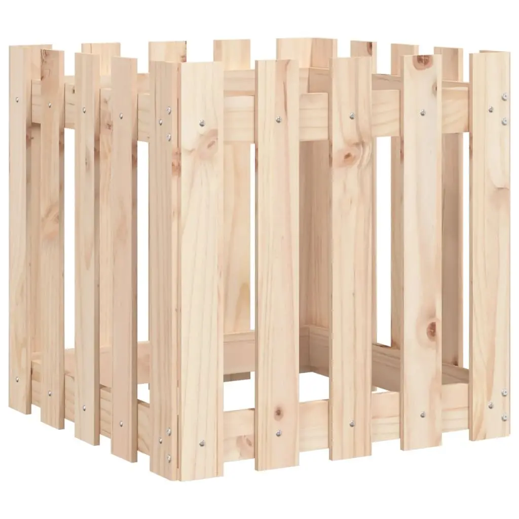 Garden Planter Box with Fence Design 50x50x50cm Solid Wood Pine Flowers Plants