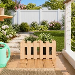 Garden Planter Box with Fence Design Solid Wood Pine Outdoor Patio Flower Pot