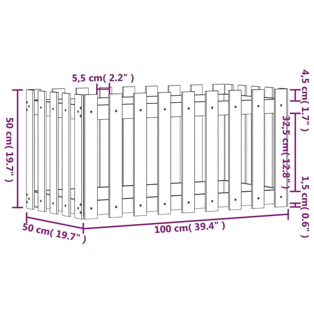 Garden Raised Bed 100x50x50 cm Fence Design Outdoor Planter Box for Flowers