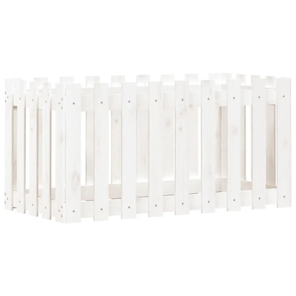 Garden Raised Bed with Fence Design White 100x50x50 cm Planter Box Solid Pine