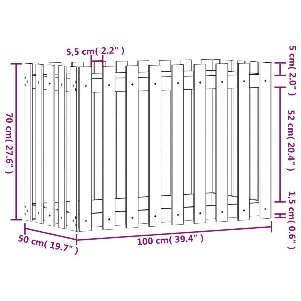Garden Raised Bed with Fence Design 100x50x70cm Outdoor Planter Box Solid Wood