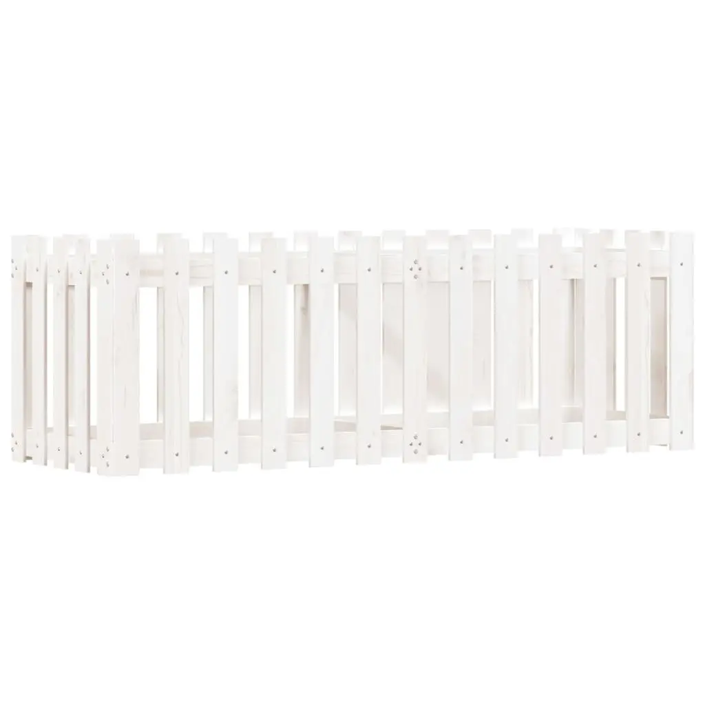 Garden Raised Bed Planter with Fence Design White 150x50x50cm Solid Pine Wood