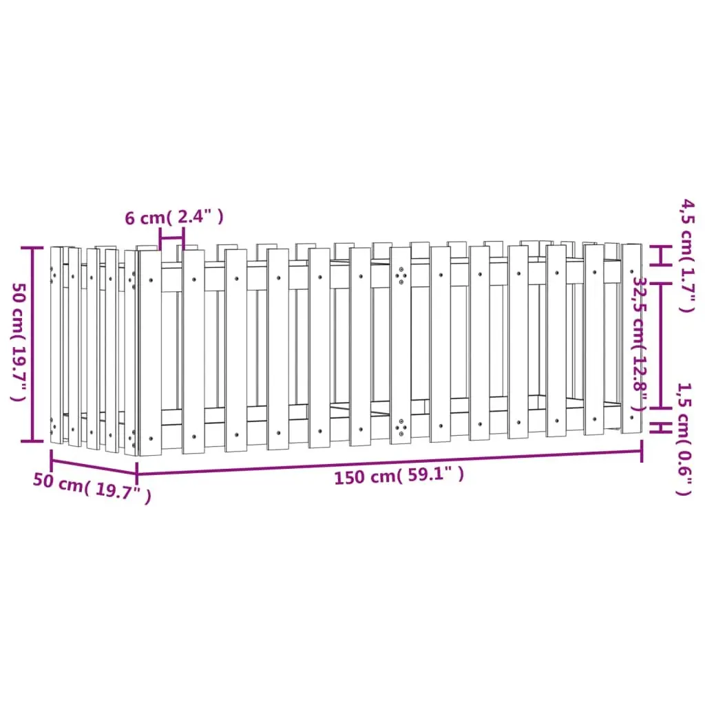 Garden Raised Bed Planter with Fence Design White 150x50x50cm Solid Pine Wood