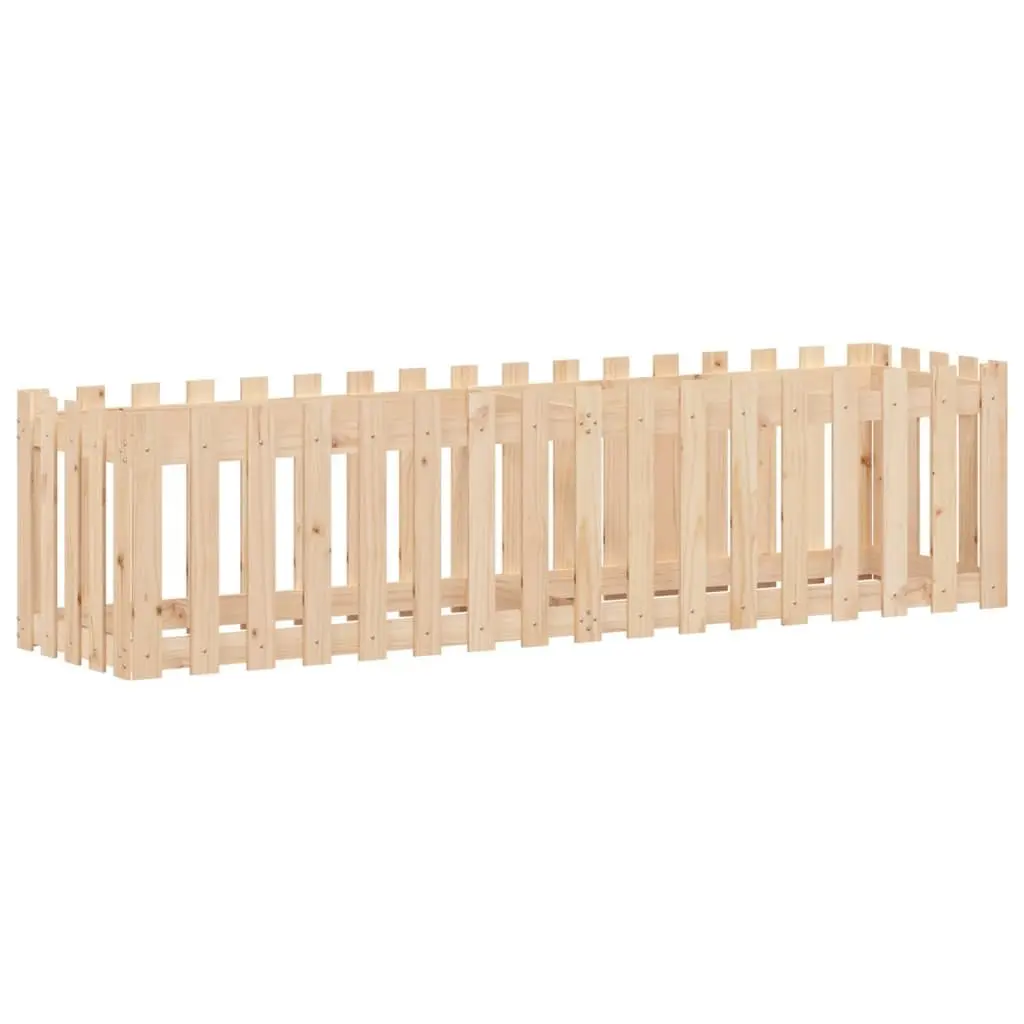 Garden Raised Bed with Fence Design 200x50x50cm Solid Pine Wood Planter Box