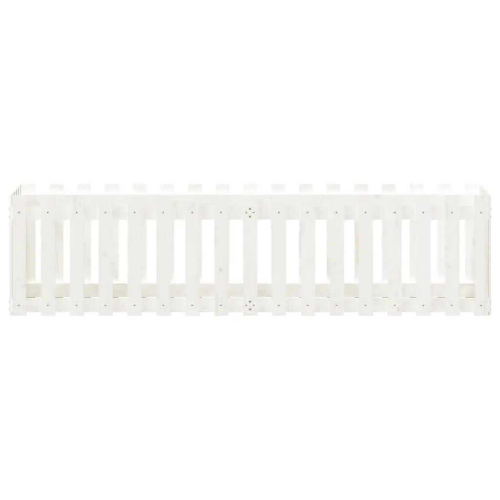 Garden Raised Bed White 200x50x50cm Fence Design Solid Pine Wood Planter Box