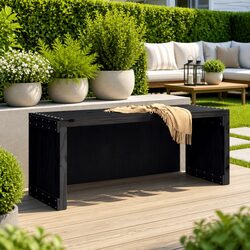 Garden Bench Extendable Outdoor Seating Solid Pine Wood Patio Furniture Black