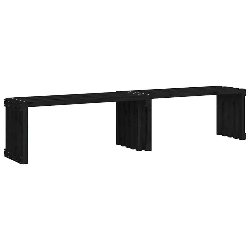 Garden Bench Extendable Solid Pine Wood Outdoor Seating Black 212.5L x 40.5W x 45H cm