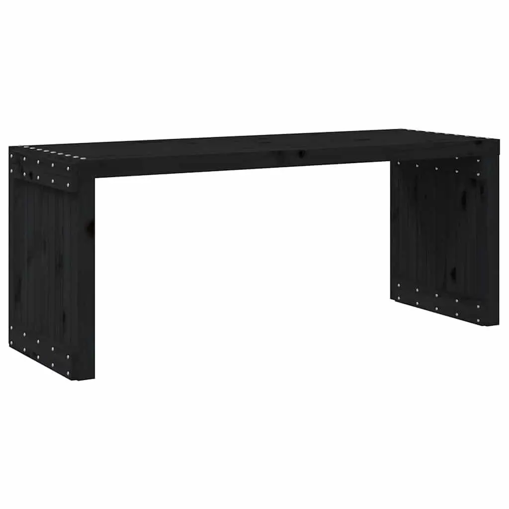 Garden Bench Extendable Solid Pine Wood Outdoor Seating Black 212.5L x 40.5W x 45H cm