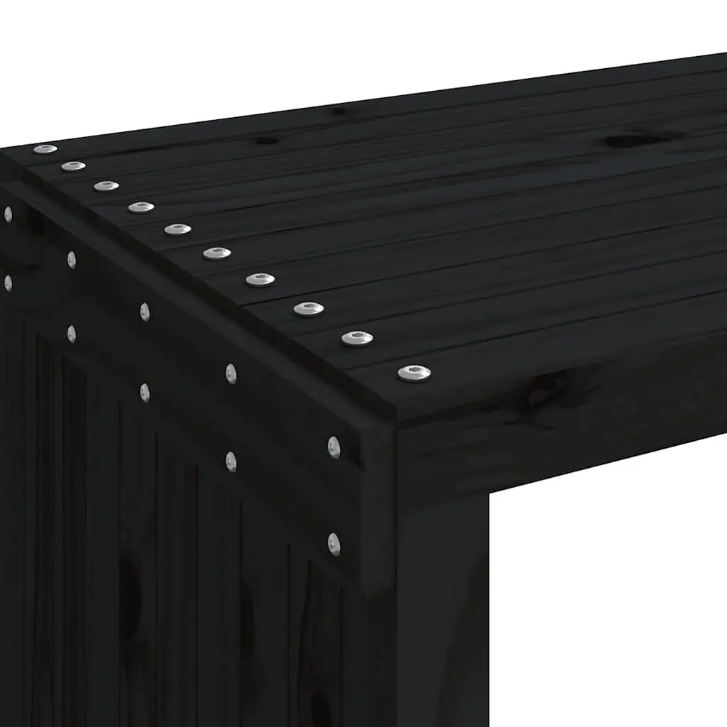 Garden Bench Extendable Solid Pine Wood Outdoor Seating Black 212.5L x 40.5W x 45H cm