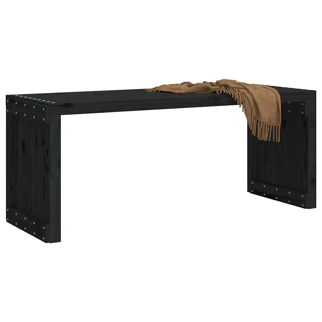 Garden Bench Extendable Solid Pine Wood Outdoor Seating Black 212.5L x 40.5W x 45H cm
