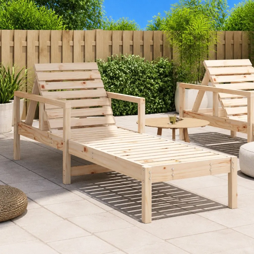 Sun Lounger Adjustable Backrest Wooden Garden Patio Chair 1995 x 620 x 550 mm