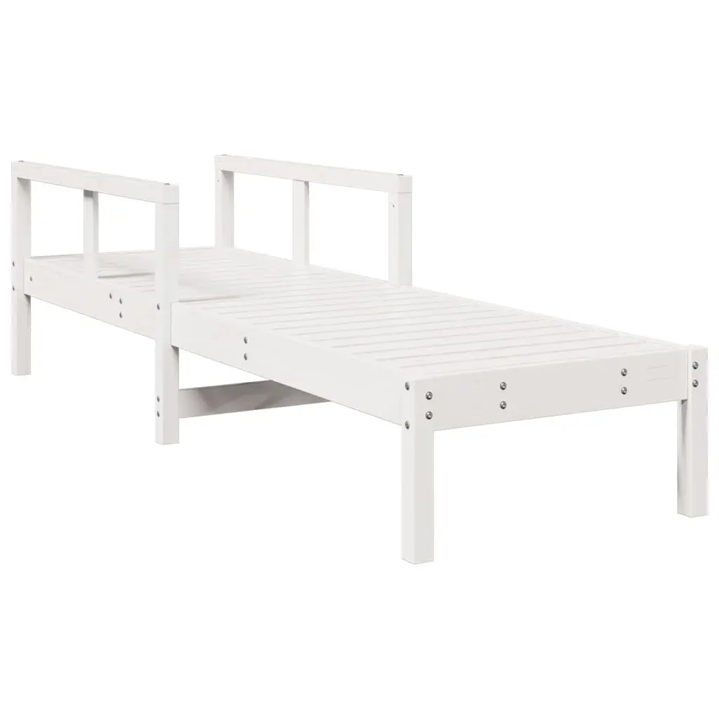 Sun Lounger Adjustable Backrest White Wooden 199.5 x 62 x 55 cm Outdoor Garden Patio Poolside Relaxation