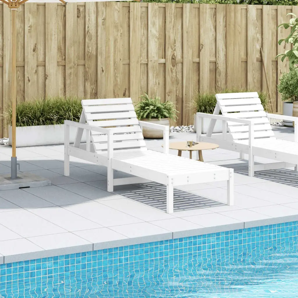 Sun Lounger Adjustable Backrest White Wooden 199.5 x 62 x 55 cm Outdoor Garden Patio Poolside Relaxation