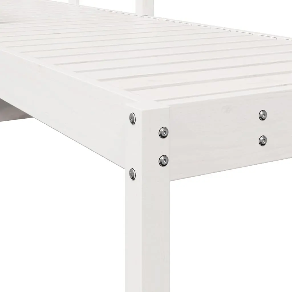Sun Lounger Adjustable Backrest White Wooden 199.5 x 62 x 55 cm Outdoor Garden Patio Poolside Relaxation