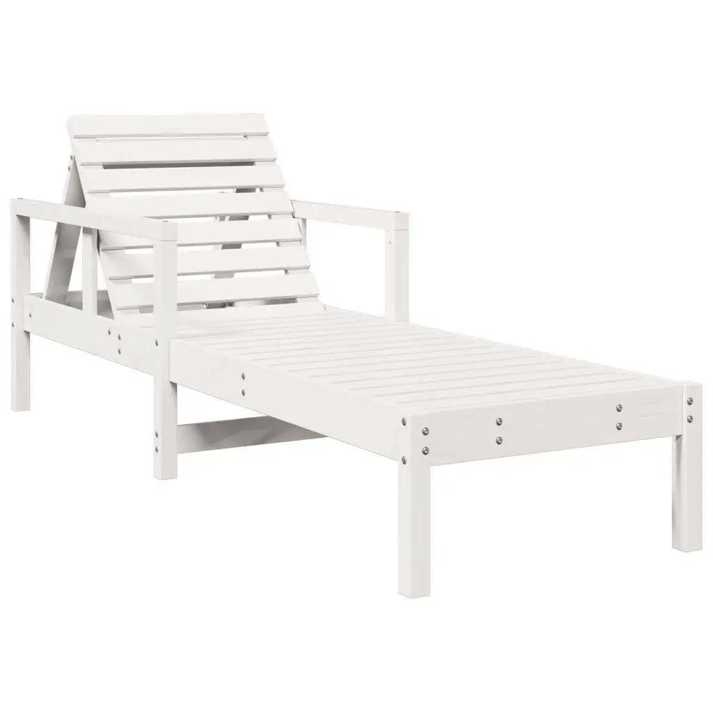 Sun Lounger Adjustable Backrest White Wooden 199.5 x 62 x 55 cm Outdoor Garden Patio Poolside Relaxation
