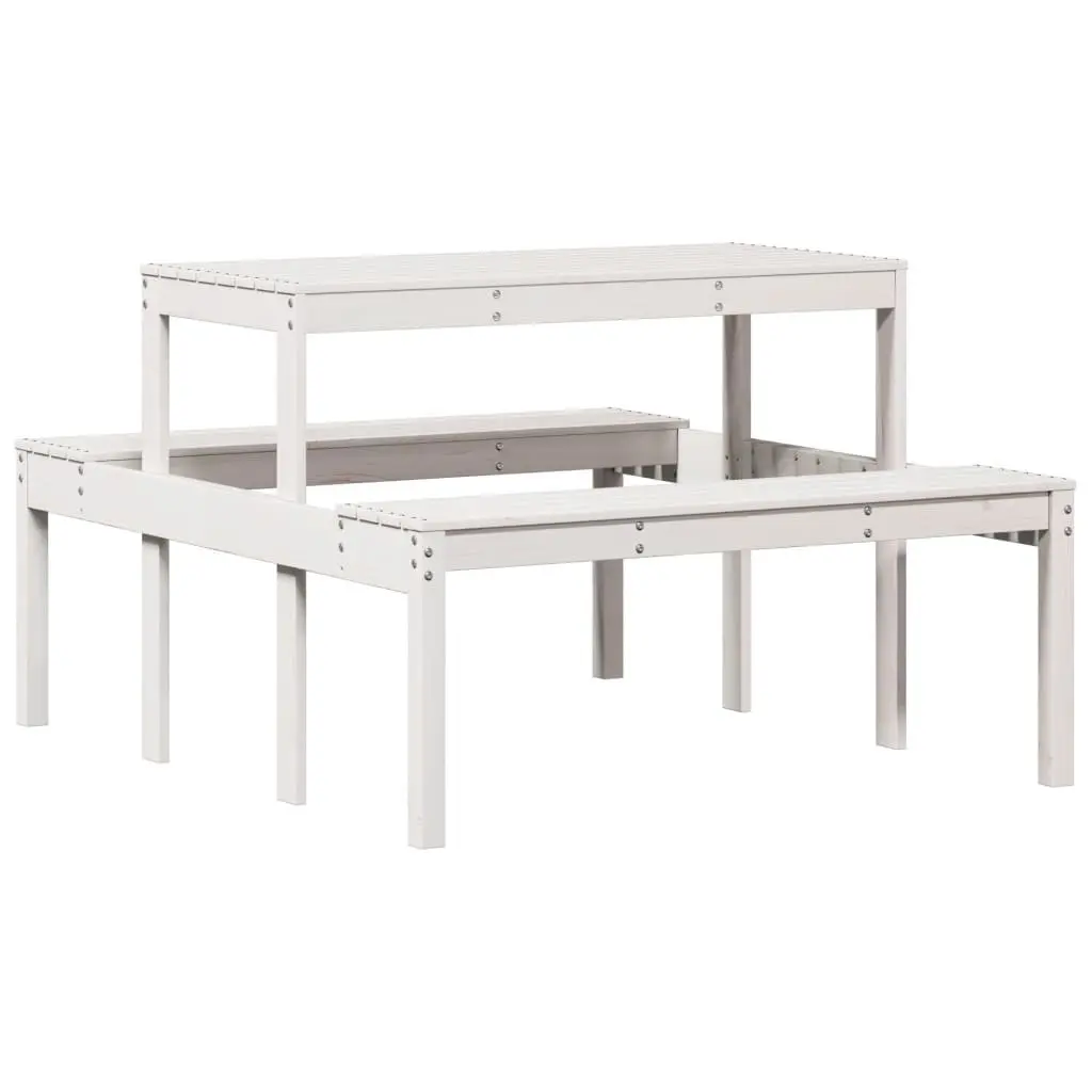Outdoor Picnic Table White Solid Wood Garden Dining Bench Patio Furniture