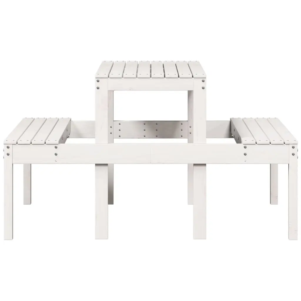 Outdoor Picnic Table White Solid Wood Garden Dining Bench Patio Furniture