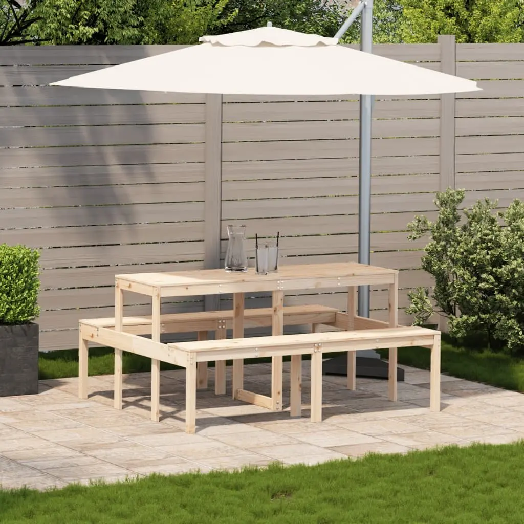Picnic Table Solid Pine Wood Brown 160x134x75 cm Outdoor Garden Dining Bench
