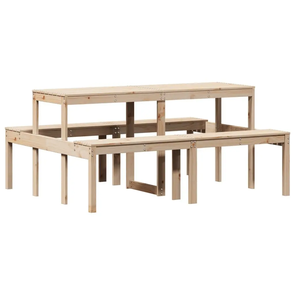 Picnic Table Solid Pine Wood Brown 160x134x75 cm Outdoor Garden Dining Bench