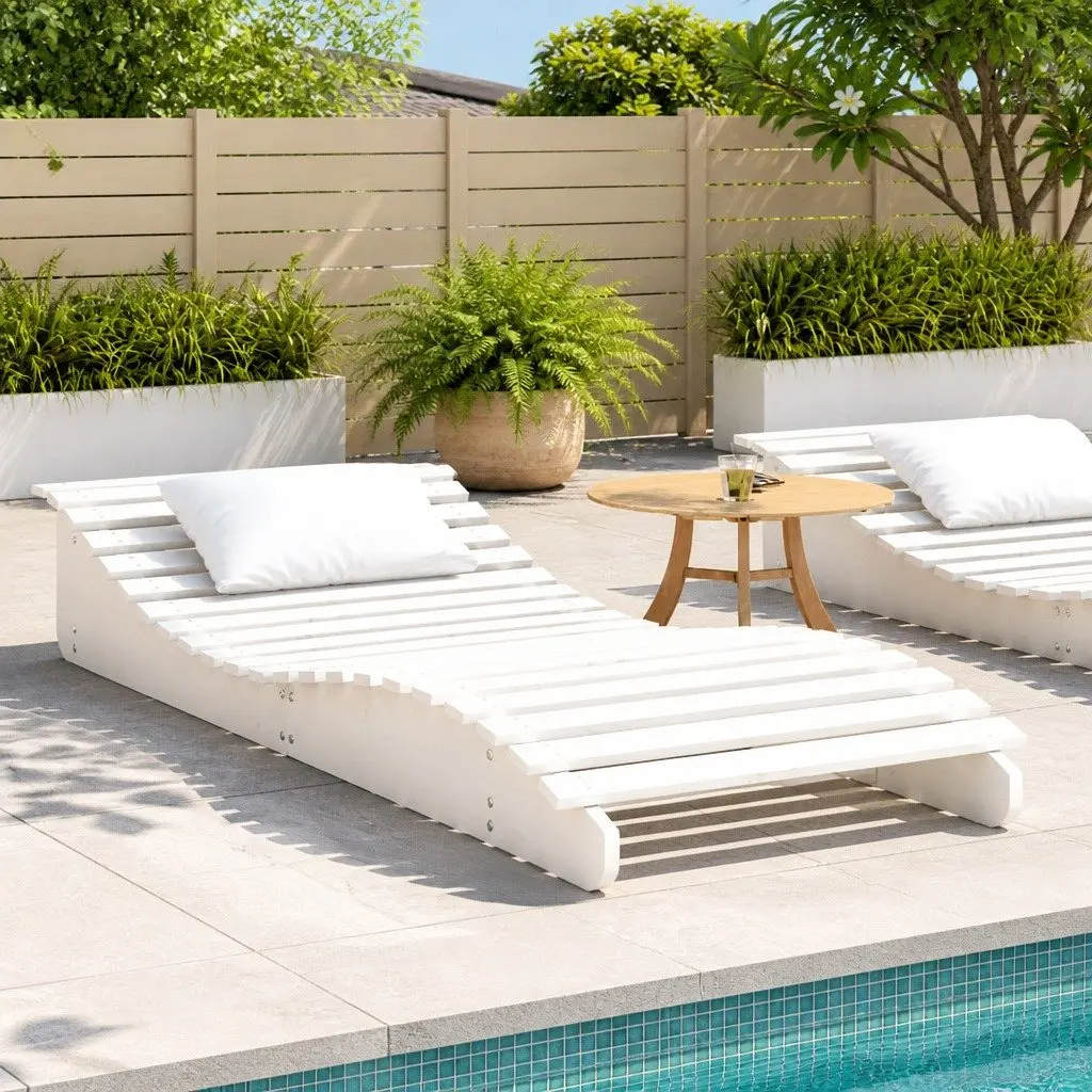 Wooden Sun Lounger White Ergonomic Reclining Chair 205 x 80 x 31.5 cm