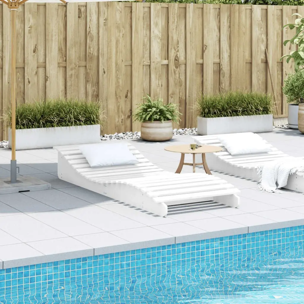 Wooden Sun Lounger White Ergonomic Reclining Chair 205 x 80 x 31.5 cm