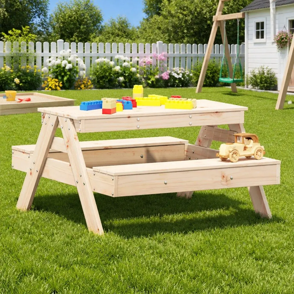 Kids Picnic Table Wooden Outdoor Dining Bench Garden Furniture 88 x 97 x 52 cm