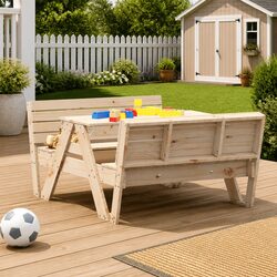 Wooden Picnic Table for Kids Outdoor Garden Furniture Brown Solid Pine
