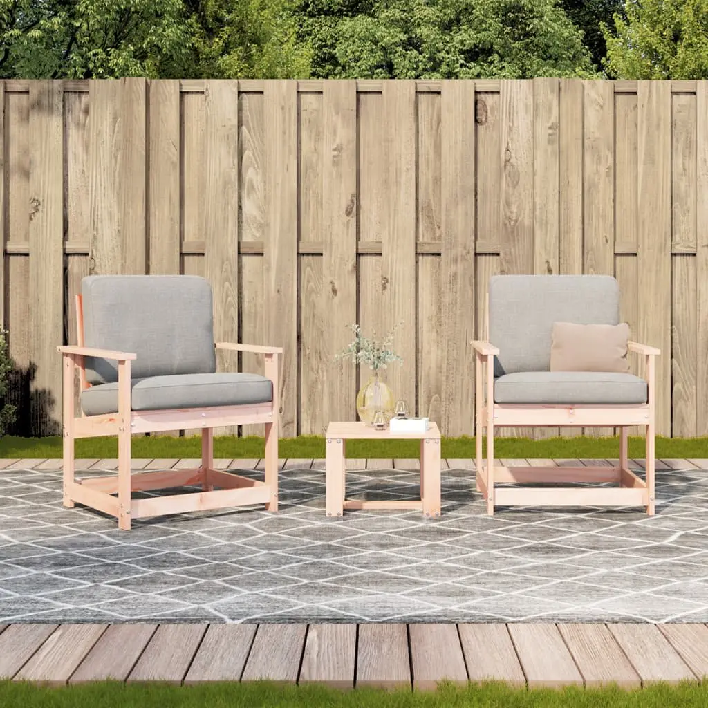 3 Piece Garden Lounge Set Solid Douglas Wood Outdoor Patio Seating with Armrests and Backrest