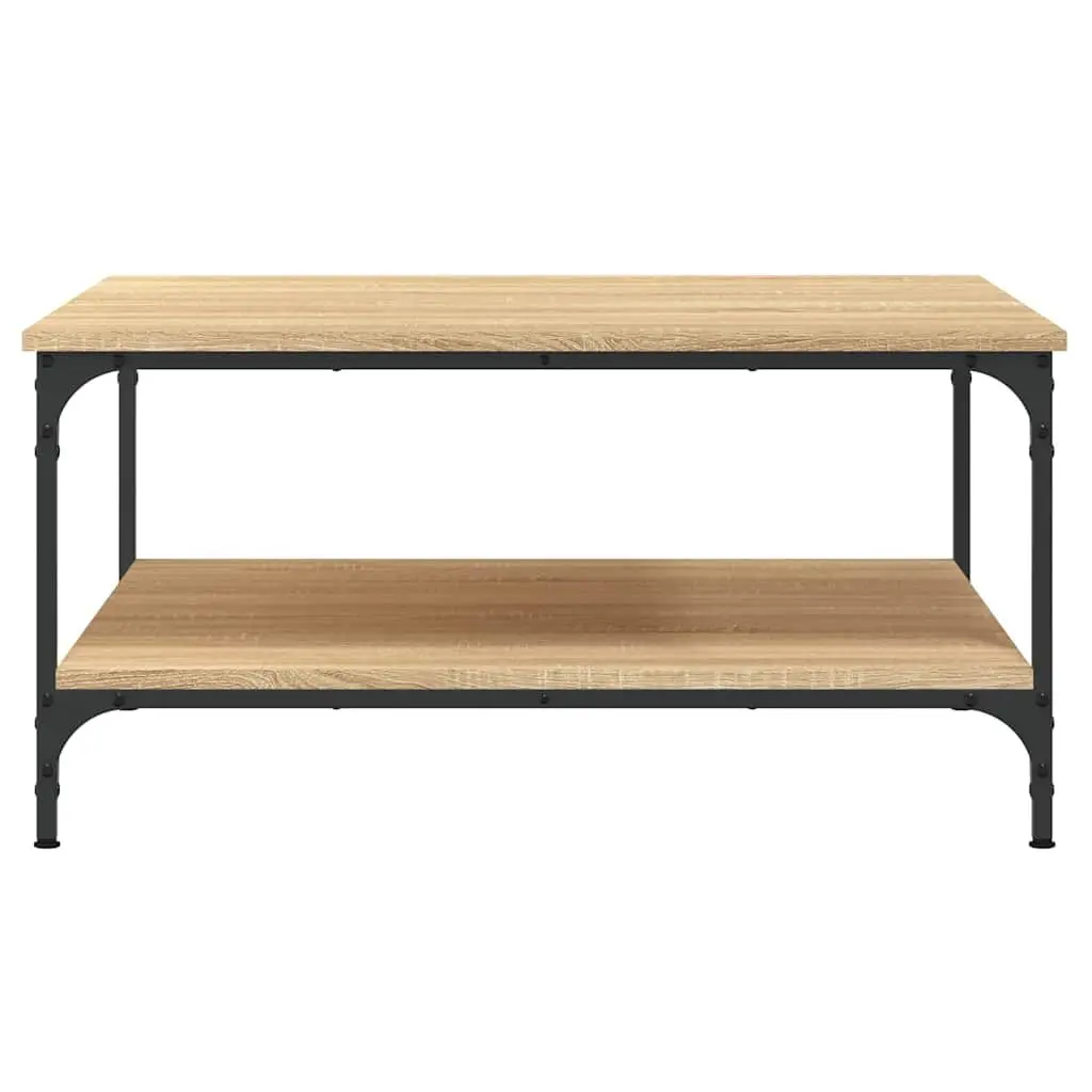 Coffee Table with Storage Shelves Brown Living Room Side Table Engineered Wood