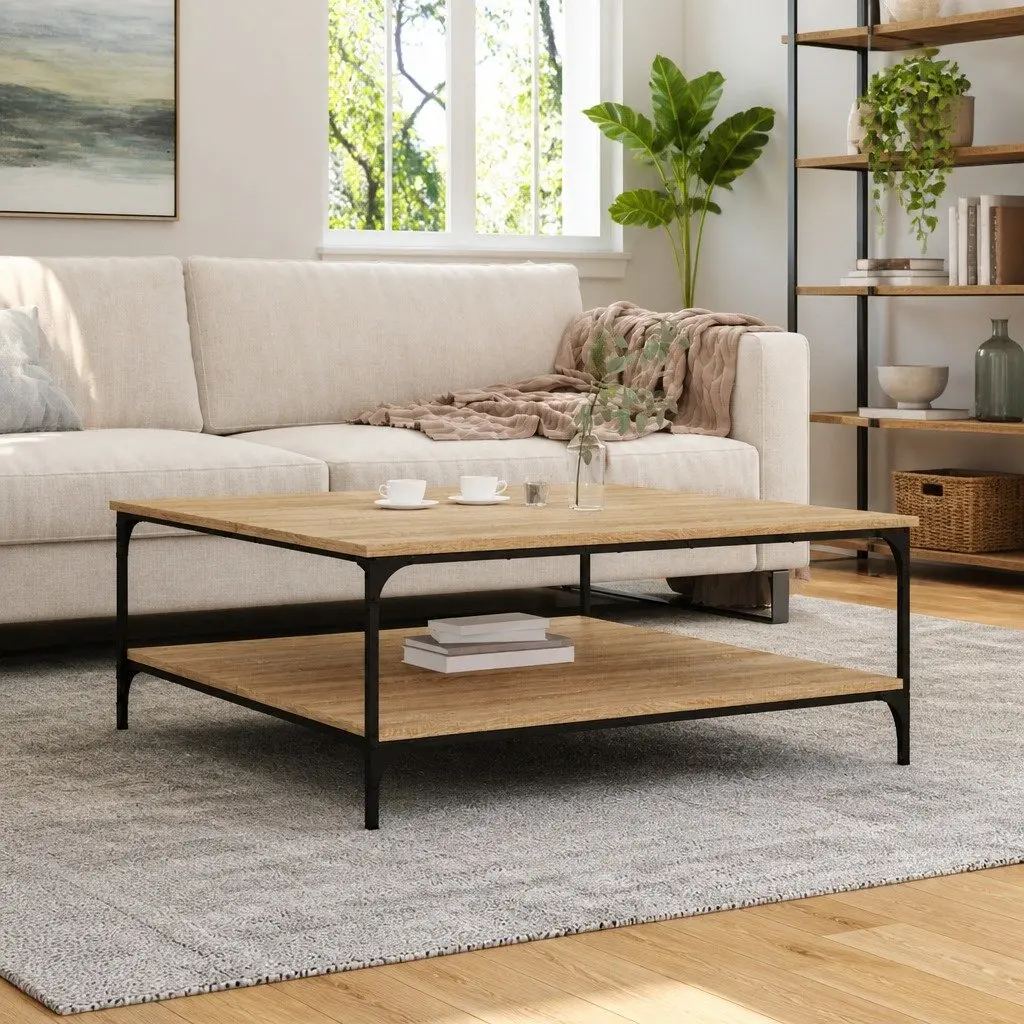 Coffee Table with Storage Shelves Brown Accent Table Living Room Furniture