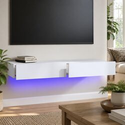 TV Cabinet with RGB LED Lights White Modern Storage Unit 120x35x15.5cm