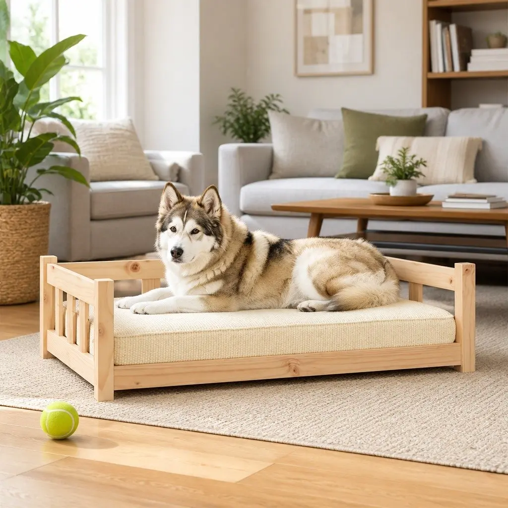 Dog Bed 105.5x75.5x28 cm Rectangular Pet Sleeping Sofa Wooden Frame