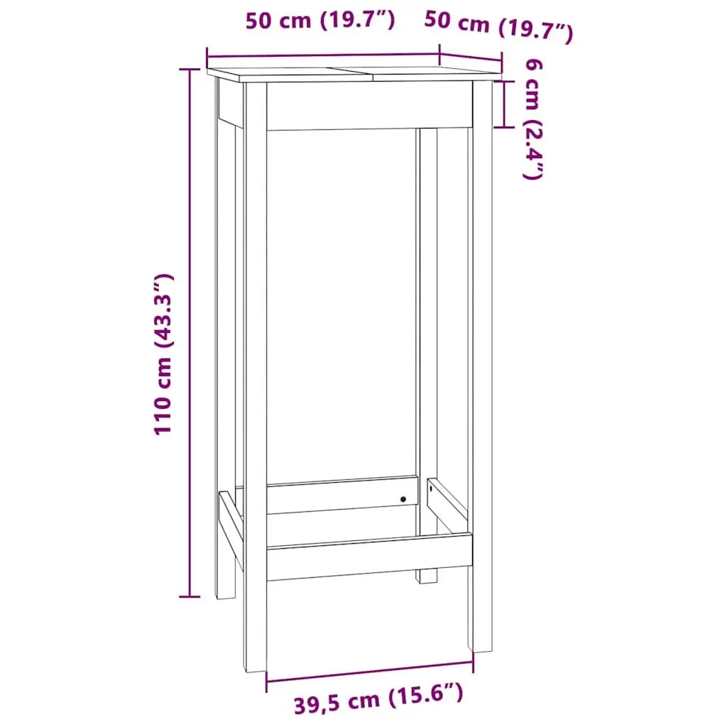 Bar Table 50x50x110 cm Solid Pine Wood Kitchen Dining High Bistro Furniture