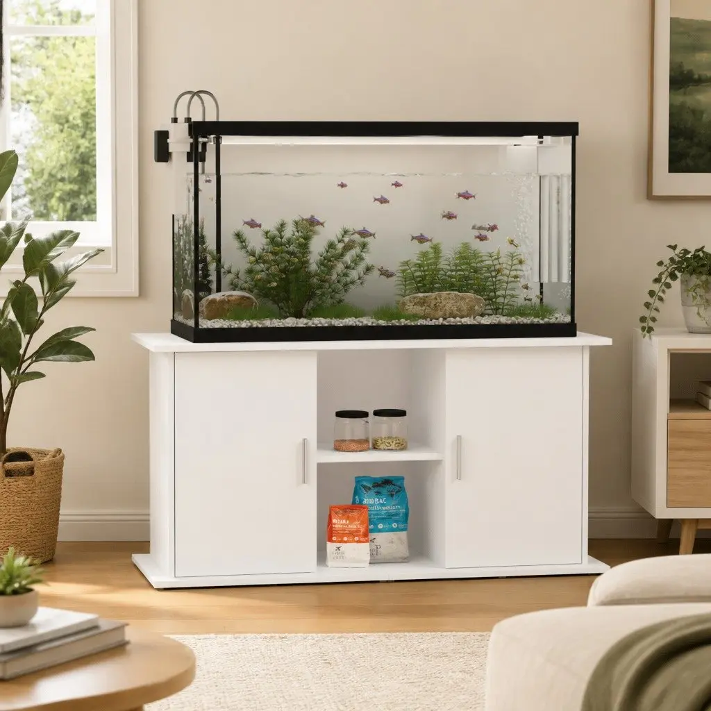 White Aquarium Stand with Storage 121x41x58cm