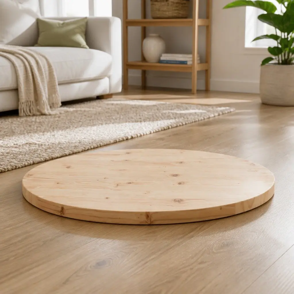Round Solid Pine Wood Table Top 80cm Diameter 3cm Thickness Brown
