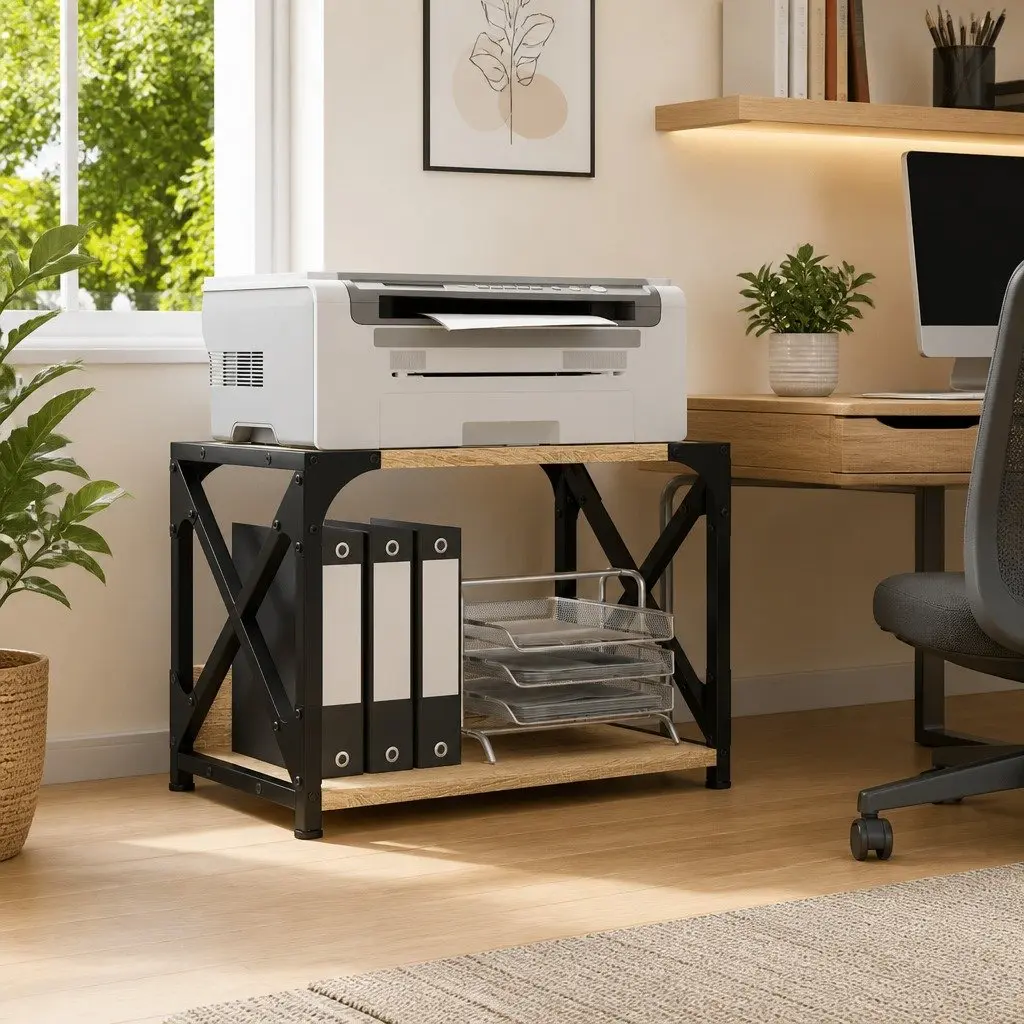 Printer Stand 2-Tier Brown Desk Organizer Storage Shelf 44 x 26 x 31.5 cm
