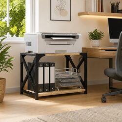 Printer Stand 2-Tier Brown Desk Organiser Storage Shelf Office Home Furniture