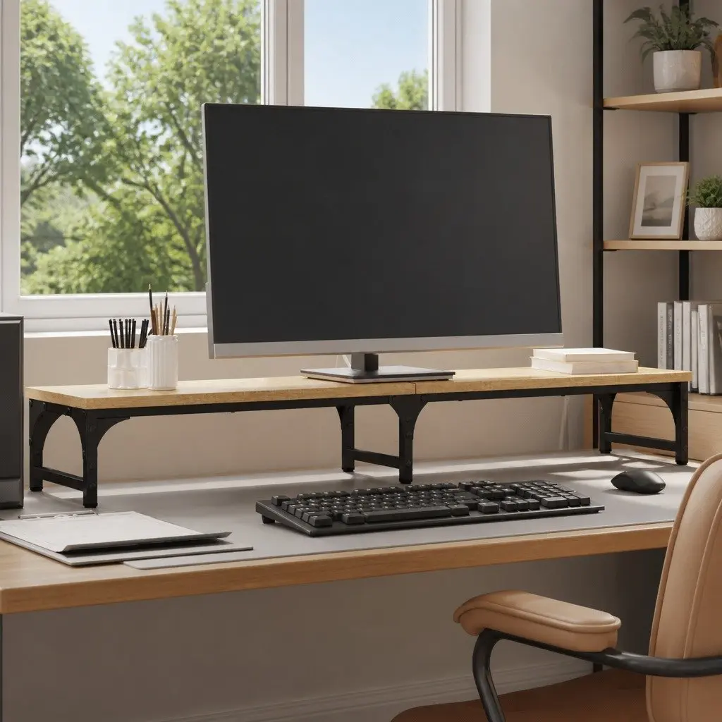 Monitor Stand Riser Sonoma Oak Computer Desk Organizer Storage Space Adjustable