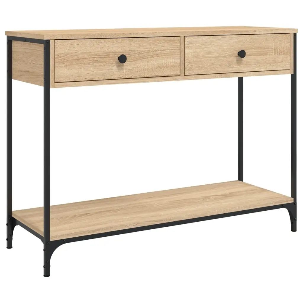 Console Table Engineered Wood Metal Frame Brown 100 x 34.5 x 75 cm
