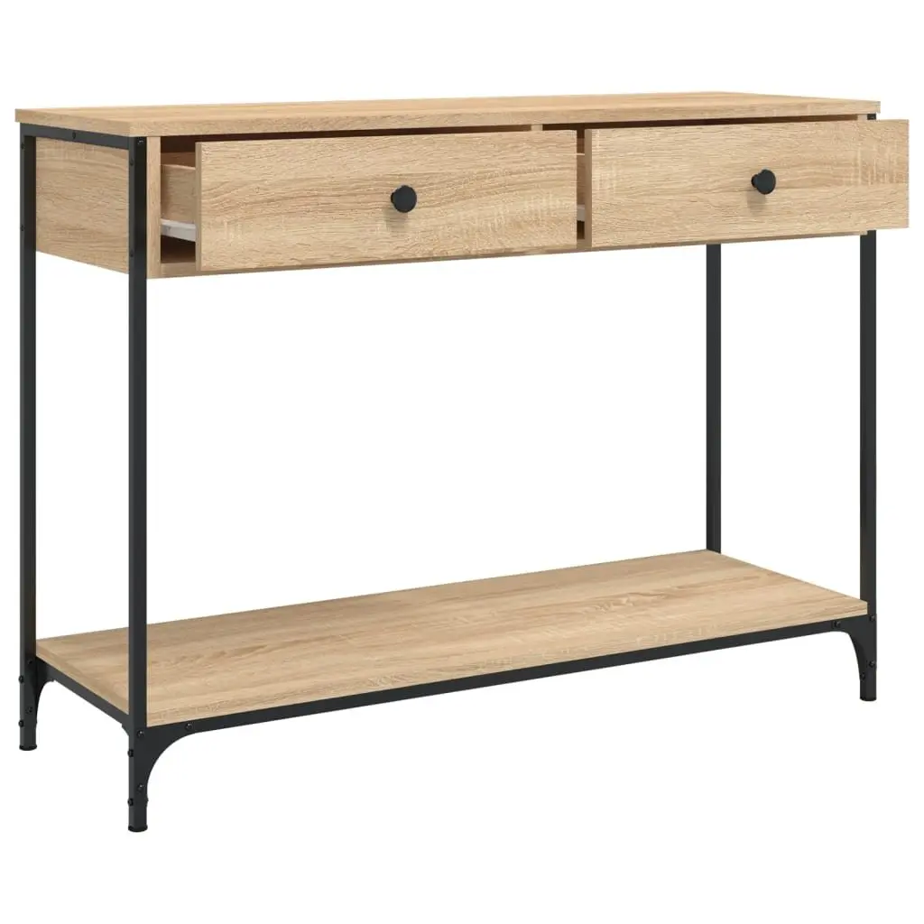 Console Table Engineered Wood Metal Frame Brown 100 x 34.5 x 75 cm