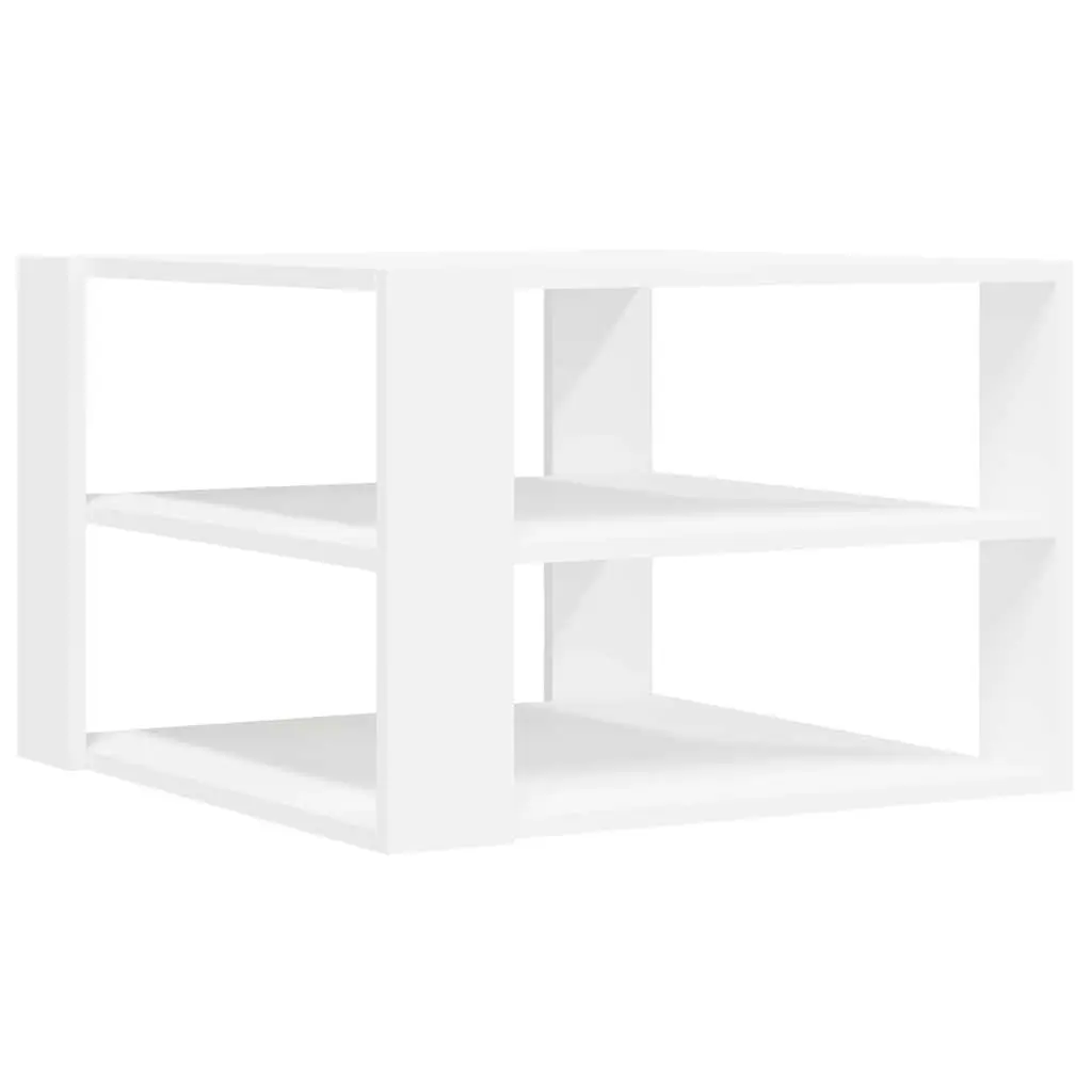Coffee Table White 3-Tier Open Shelf Storage 58x58x40 cm
