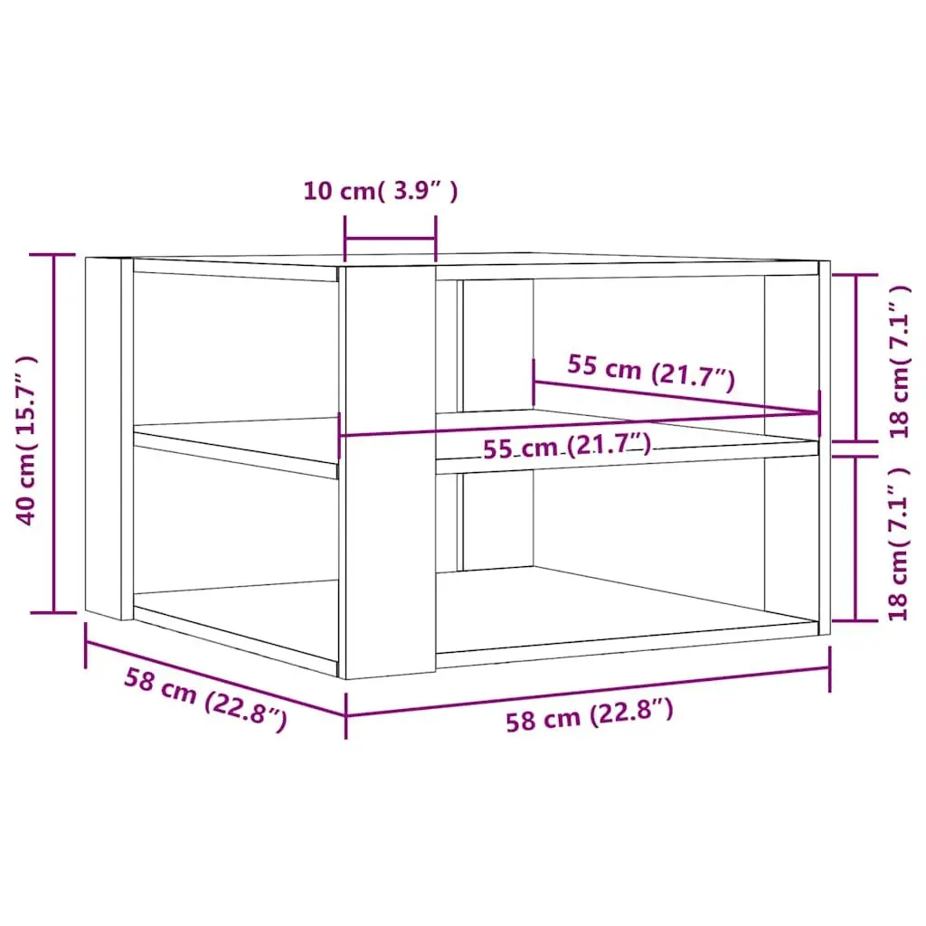 Coffee Table White 3-Tier Open Shelf Storage 58x58x40 cm